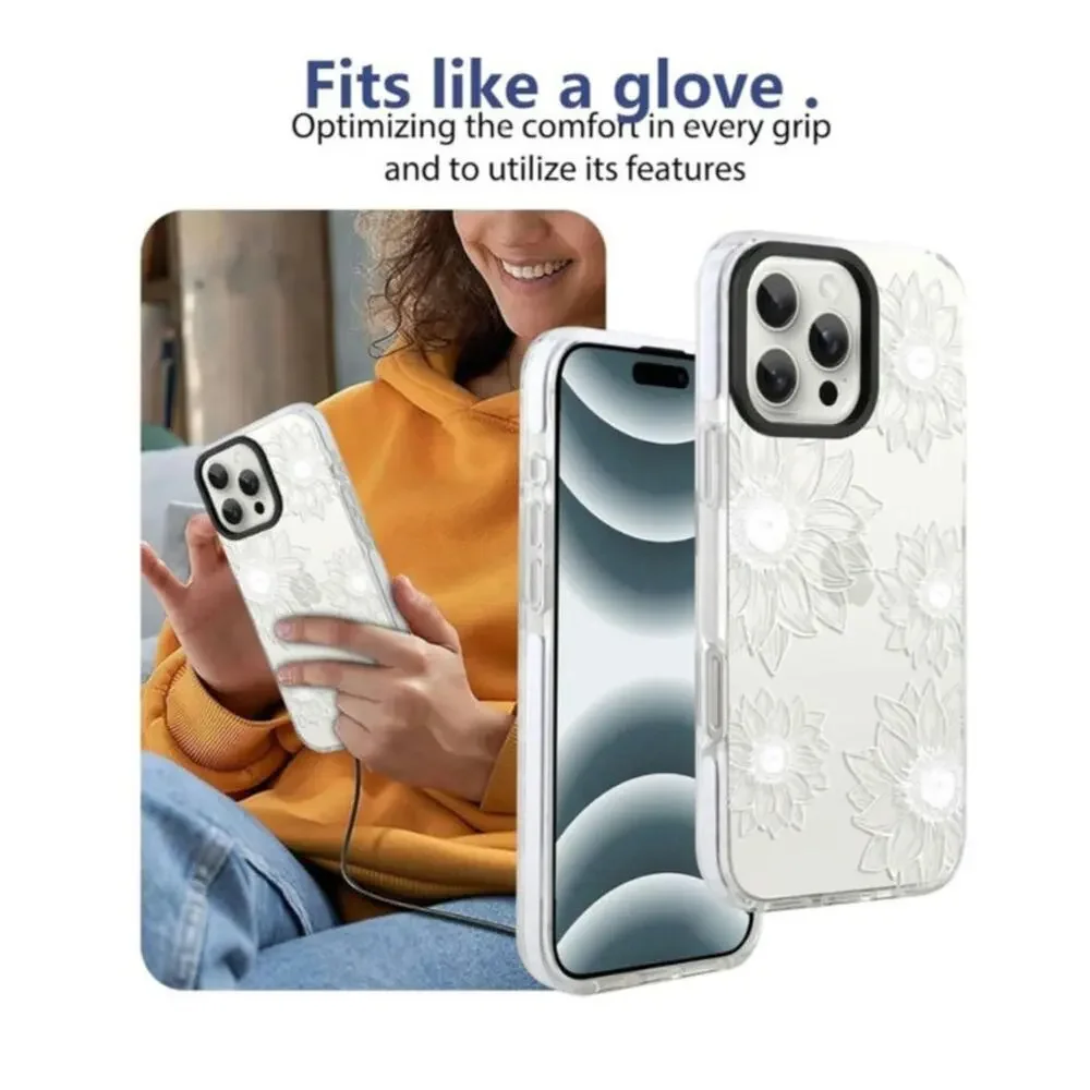 iPhone 16 Pro Max Cute Clear Sunflower Shockproof Protective Slim White S1